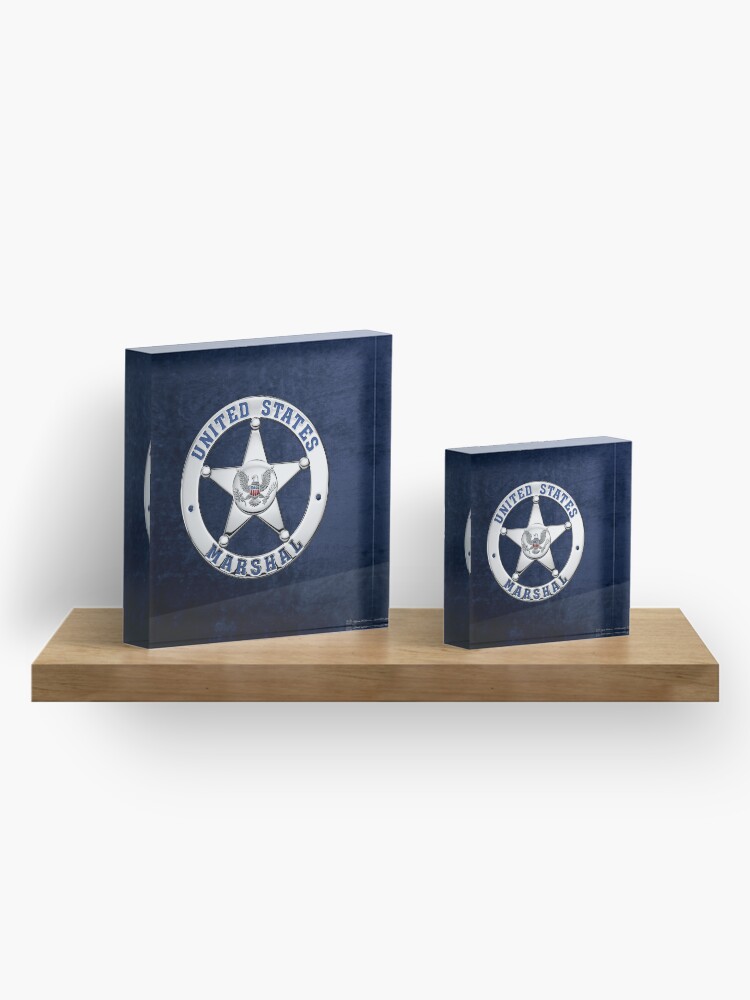 Alternate view of U.S. Marshals Service - USMS Badge over Blue Velvet Acrylic Block