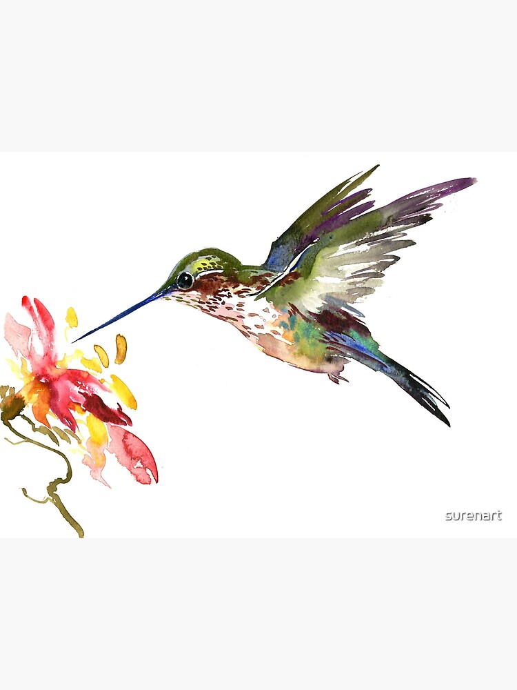 Flying Hummingbird and Flower Art Print for Sale by surenart