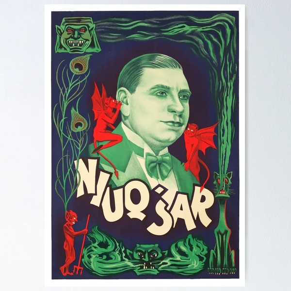 Magician with the devil whispering in his ear, Vintage poster