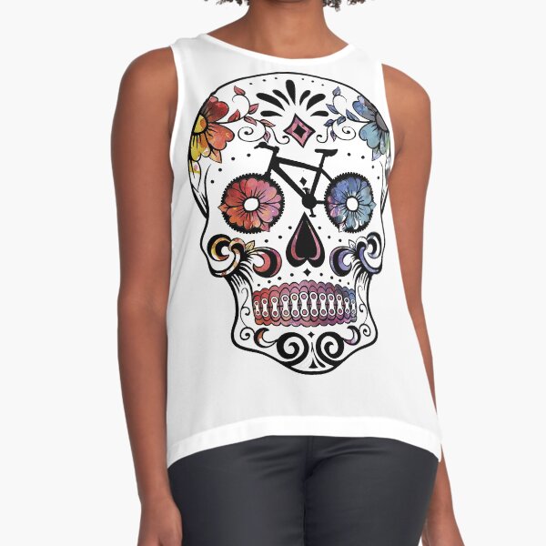 Mexican Skeleton Sugar Skull Rose All Over Print Alternative Long Vest Top