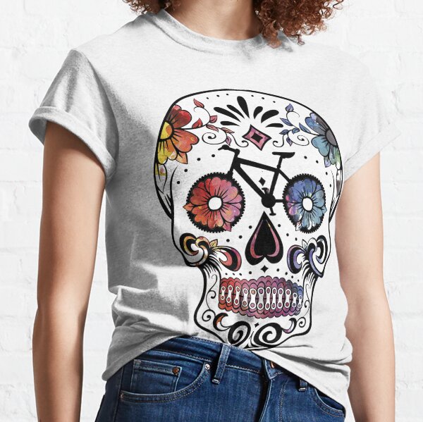 Mexican Skull T shirt Day Of The Dead Rockabilly Punk Goth Grey Long Sleeve Tee 