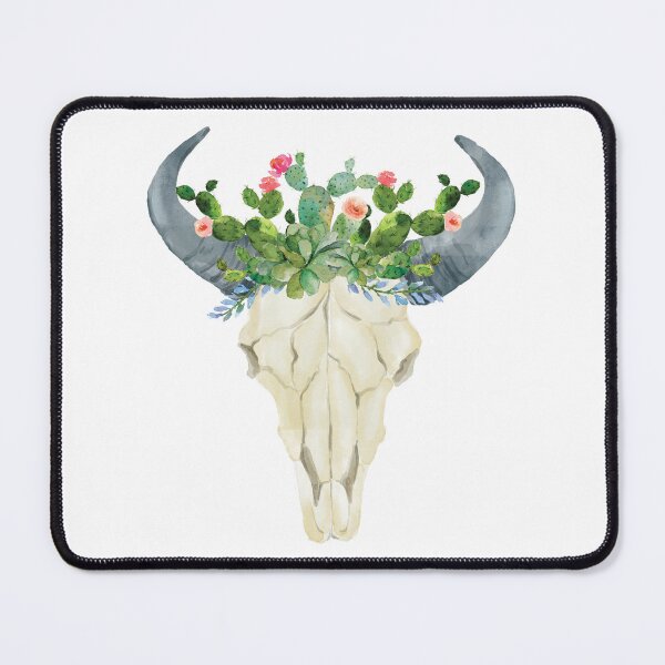 Item preview, Bull skull with cacti crown - hand painted watercolor designed and sold by SouthPrints.