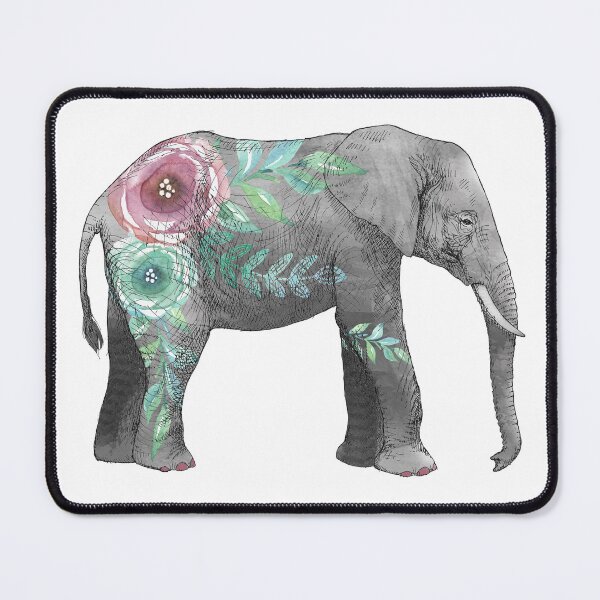 Aperçu de l'œuvre Éléphant à l'aquarelle avec des fleurs créée et vendue par SouthPrints.