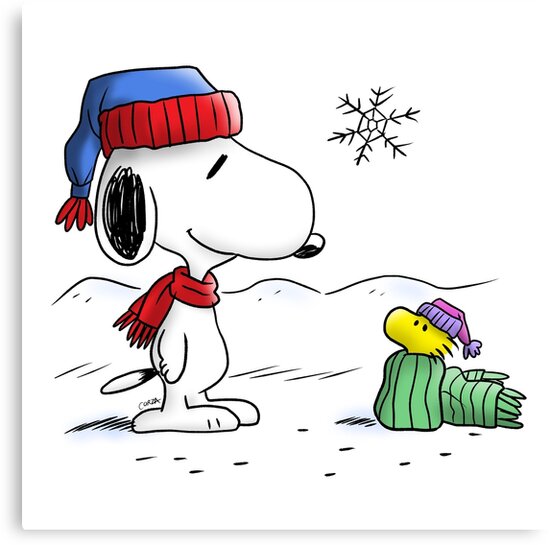 "Winter Snoopy & Woodstock (Peanuts)" Canvas Prints by corzamoon