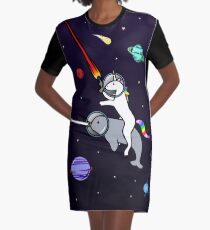 Unicorn Riding Narwhal In Space Graphic T-Shirt Dress