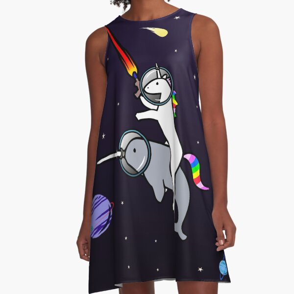 Unicorn Riding Narwhal In Space A-Line Dress