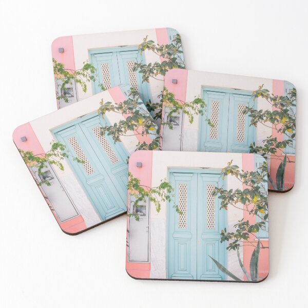 Item preview, Pastel Blue Door on Pink Wall in Plaka Athens designed and sold by ppolecho.