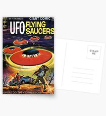 Vintage UFO fliegende Untertasse Alien Science Fiction Postkarten