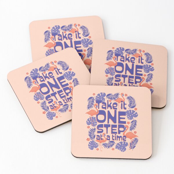 Item preview, Take it One Step at a Time Illustrated Flamingos Quote designed and sold by EliveraDesigns.