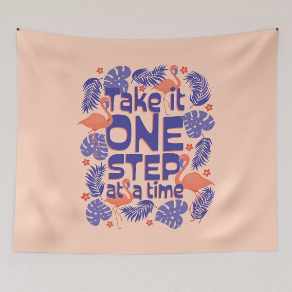 Item preview, Take it One Step at a Time Illustrated Flamingos Quote designed and sold by EliveraDesigns.