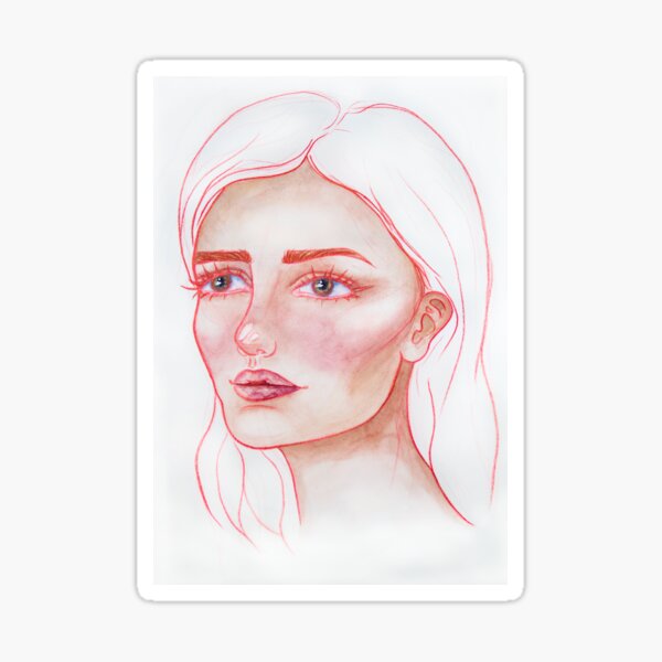 Woman in red watercolour sketch Sticker