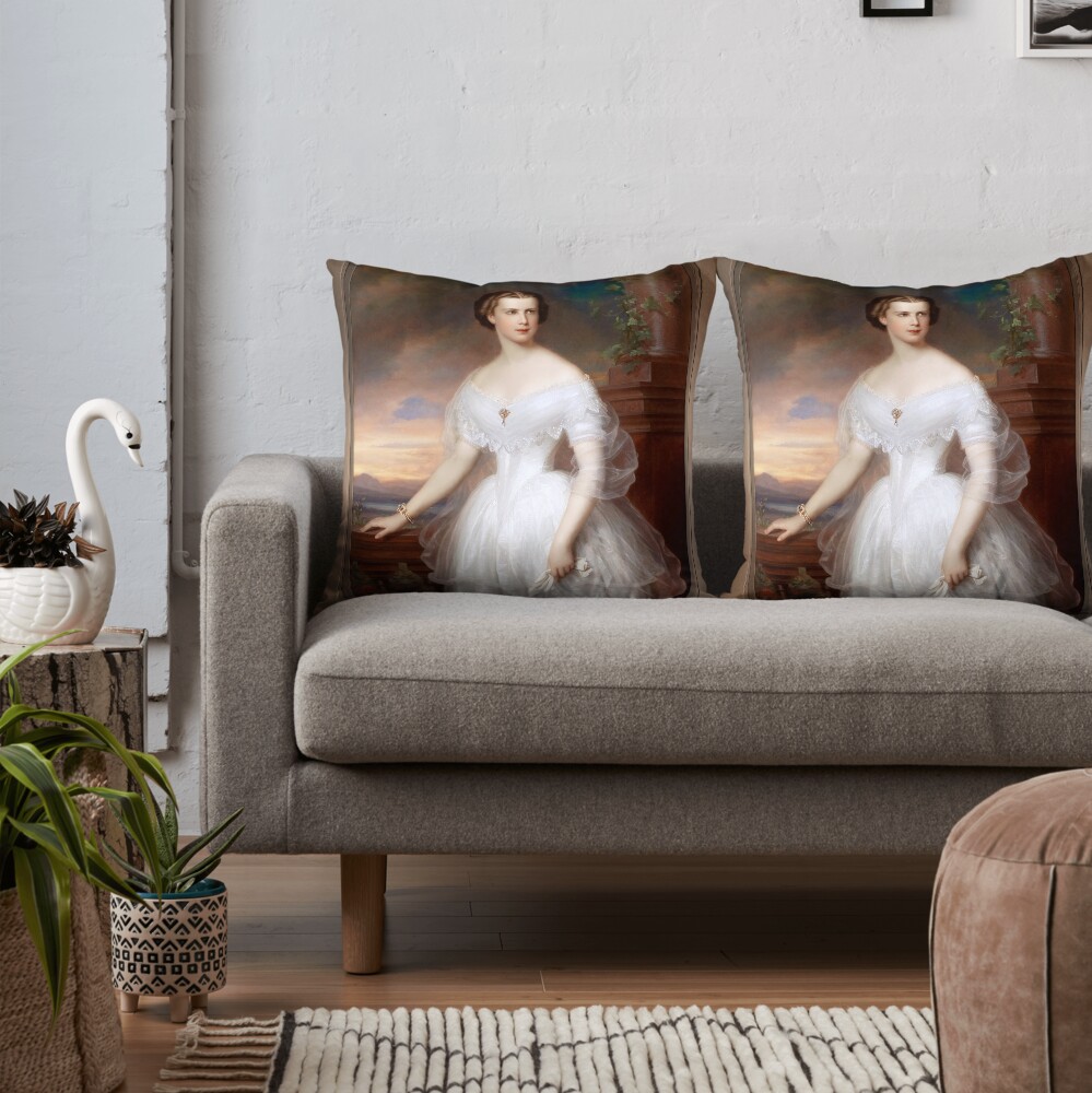 Portrait of Elisabeth of Bavaria by Franz Schrotzberg - An Elegant Beauty 2 Portrait of Elisabeth of Bavaria, Empress of Austria by Franz Schrotzberg Remastered Xzendor7 Fine Art Classical Reproductions Throw Pillow