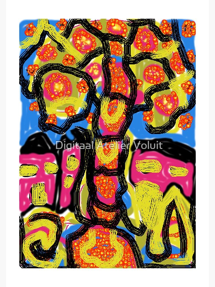 "drawing of a red fruit tree" Sticker by DigitaalAtelier Redbubble