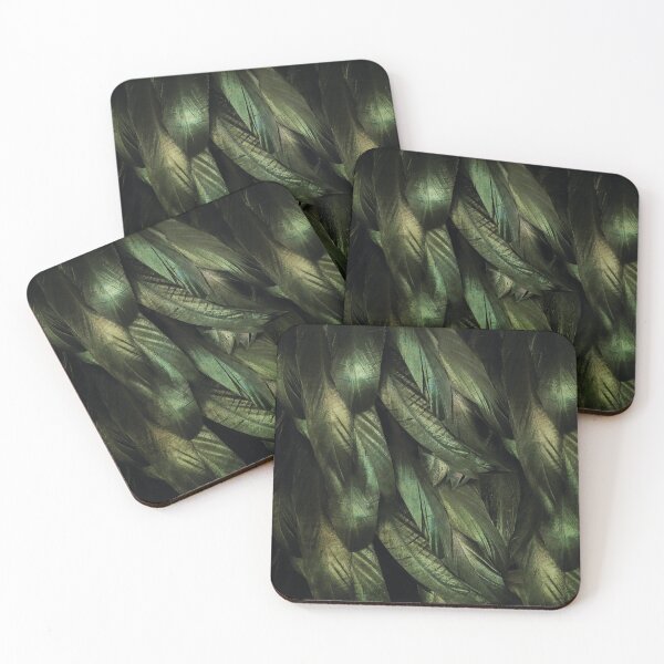Green Feathers Texture with Gothic Atmosphere Coasters (Set of 4)