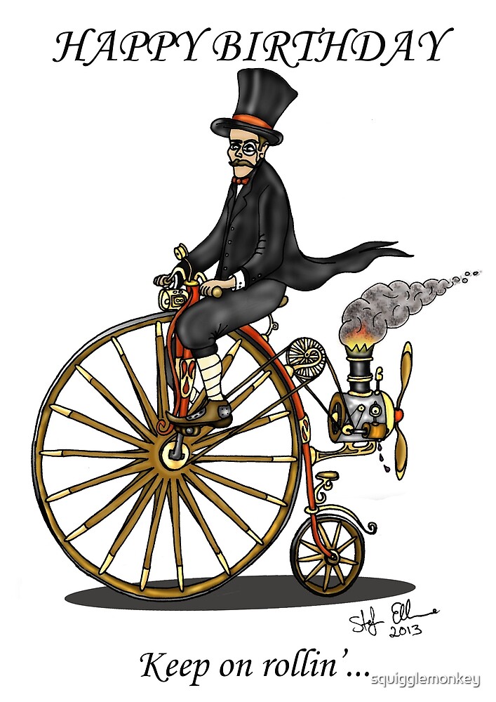 "STEAMPUNK PENNY FARTHING BICYCLE BIRTHDAY CARD" by 