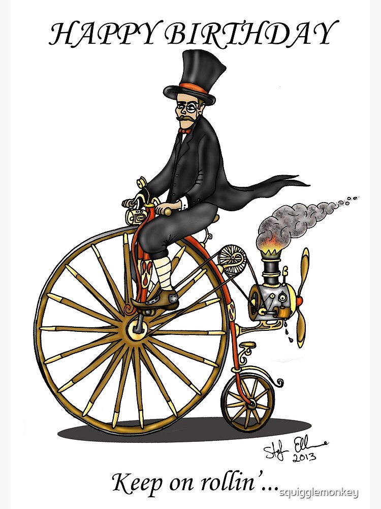 Carte De Vœux Carte D Anniversaire Bicyclette Steampunk Penny Par Squigglemonkey Redbubble