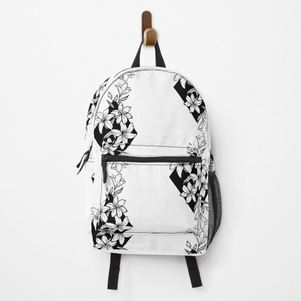 Item preview, white over black abstract line art flower pattern - Minimalist black and white flowers designed and sold by shodark.