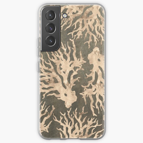 Coral Branches on Tobacco Brown Distressed Texture with Gold Details Samsung Galaxy Soft Case