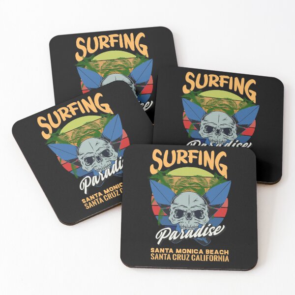 Item preview, Surfing Paradise Santa Monica Beach - Surfer Design with Skull, Surfboards and Palm Trees designed and sold by velisani.