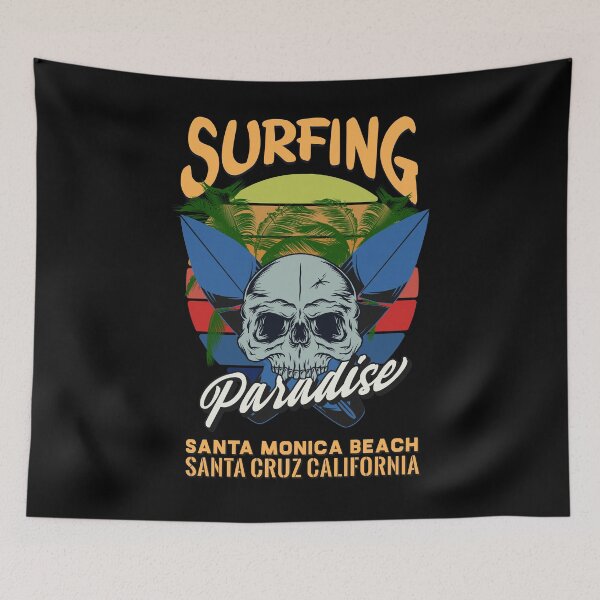 Item preview, Surfing Paradise Santa Monica Beach - Surfer Design with Skull, Surfboards and Palm Trees designed and sold by velisani.