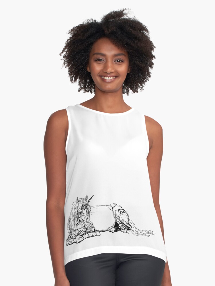 Unicorn lying fairy tale fantasy motif artist ink drawing print |  Sleeveless Top