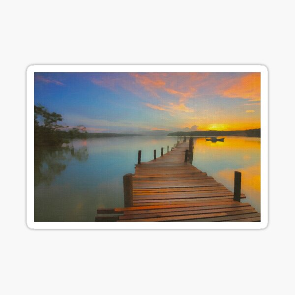 sunset dock acrylic painting Sticker