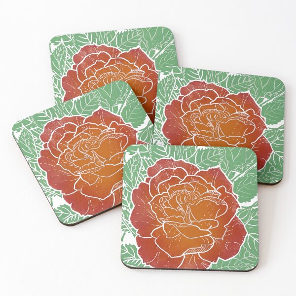 Item preview, Blooming sunrise rose hand block print designed and sold by Purplepebbles.