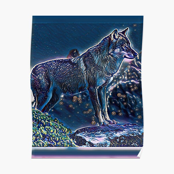 Póster «Arte mágico del lobo Lobos coloridos aullando a la luna» de  Solomonsel | Redbubble