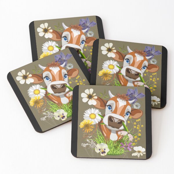 Item preview, Sweet Big Eyed Cow With Colorful Flowers Design designed and sold by EarthArtDesigns.