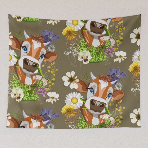 Item preview, Sweet Big Eyed Cow With Colorful Flowers Design designed and sold by EarthArtDesigns.