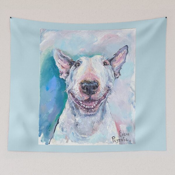 Item preview, Bull Terrier. Smiling dog, white cheerful bull terrier. Dog portrait. designed and sold by Elena Reutova.