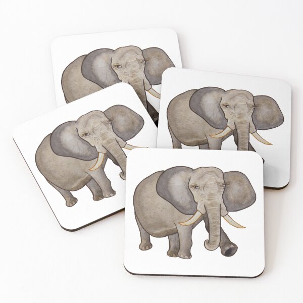 Elephant in watercolour & coloured pencil Coasters (Set of 4)