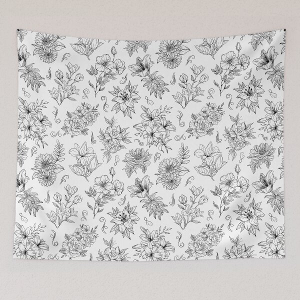 Item preview, Black & White Abstract Line Art Flower Pattern designed and sold by AurayaStudio.