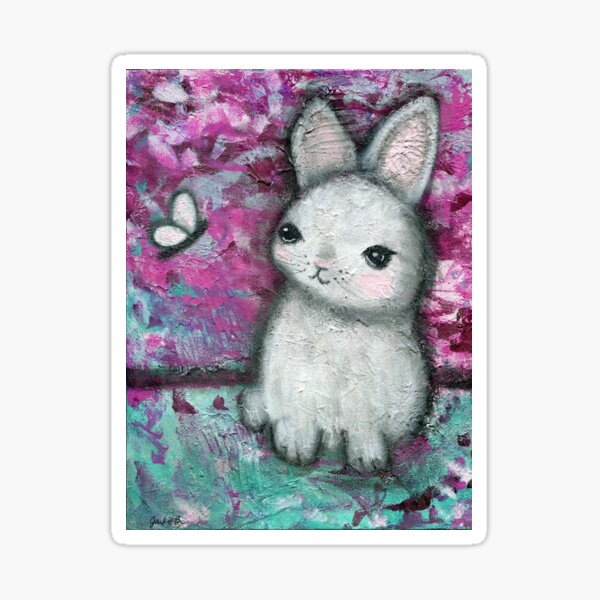 Bunny, Bunny and Butterfly, Pink and Aqua, Whimsical Bunny, White Bunny, Gift for Girl, Baby Bunny, Jackie Barragan Sticker