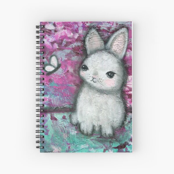Bunny, Bunny and Butterfly, Pink and Aqua, Whimsical Bunny, White Bunny, Gift for Girl, Baby Bunny, Jackie Barragan Spiral Notebook