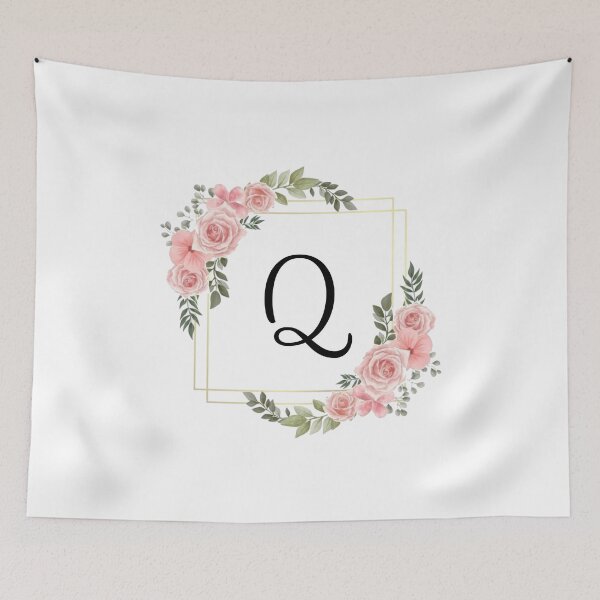 Artikelvorschau, Monogrammbuchstabe Q | Rosa Blumenmuster mit goldenen Rändern entworfen und verkauft von JustSeasons.