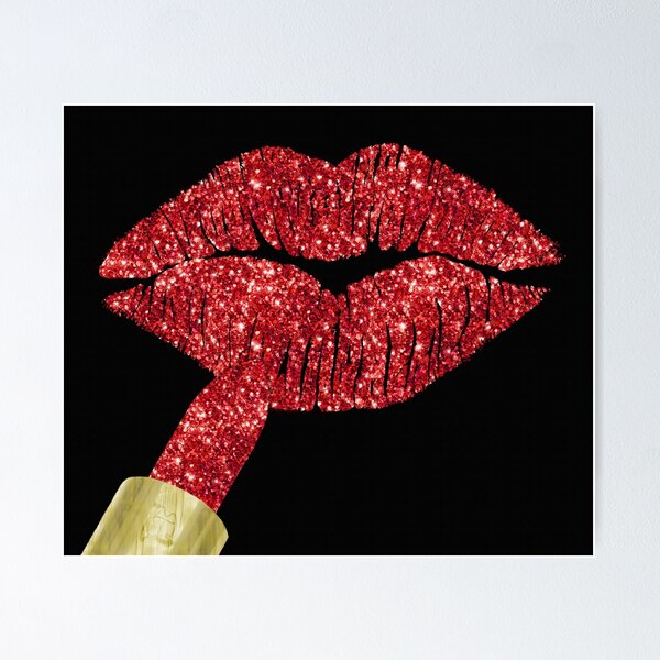 Item preview, Red Kiss, lipstick on pouty lips, fashion art designed and sold by Glimmersmith.
