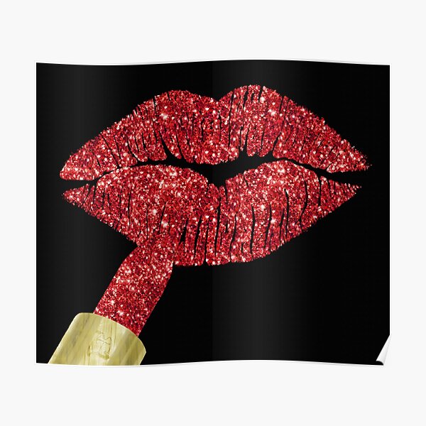 Red Kiss, lipstick on pouty lips, fashion art Poster