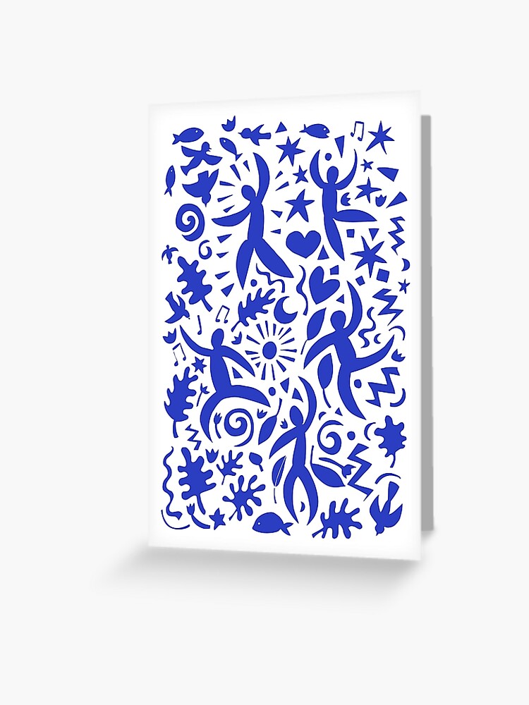 Thumbnail 1 of 2, Greeting Card, Cuban Salsa - blue on white - contemporary dance pattern by Cecca Designs designed and sold by Cecca-Designs.