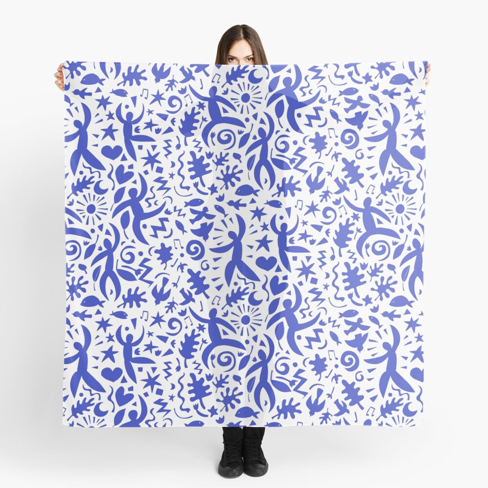 Cuban Salsa - blue on white - contemporary dance pattern by Cecca Designs Scarf