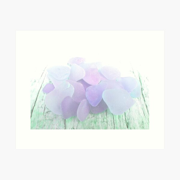 Soft Blue Sea Glass in Heart Shape on Lilac Background Soft Girl