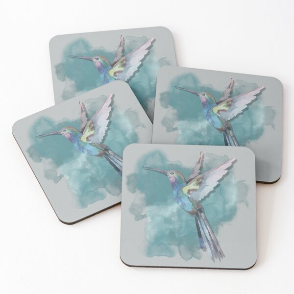 Item preview, A stunning watercolour effect design of a humming bird using tones of duck egg blue and lilac designed and sold by Wonder & Whimsy.