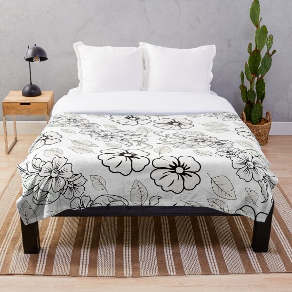 Item preview,  White Over Black Abstract Line Art Flower Pattern designed and sold by ColorCreation4u.