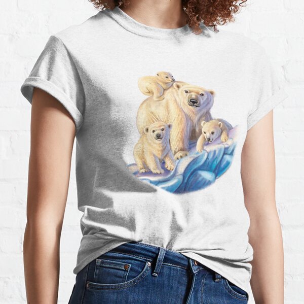 Mama Polar Bear With Her Three Cubs! Classic T-Shirt