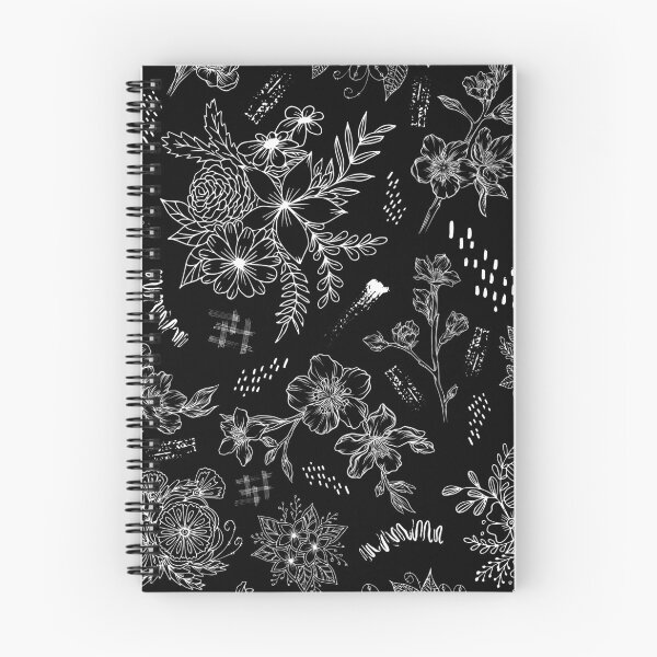 Item preview, White over Black Abstract Line Art Flower Pattern designed and sold by AurayaStudio.