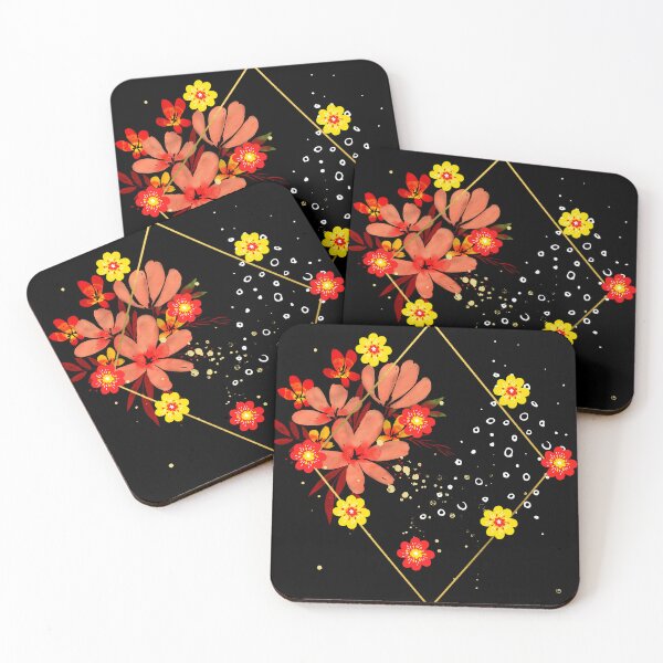 Item preview, Minimalist Abstract Geometric Red and Yellow watercolour Flowers designed and sold by aylastyle.
