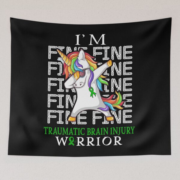 Item preview, Unicorn Traumatic Brain Injury Warrior I'm Fine Traumatic Brain Injury Awareness designed and sold by Hatjar.