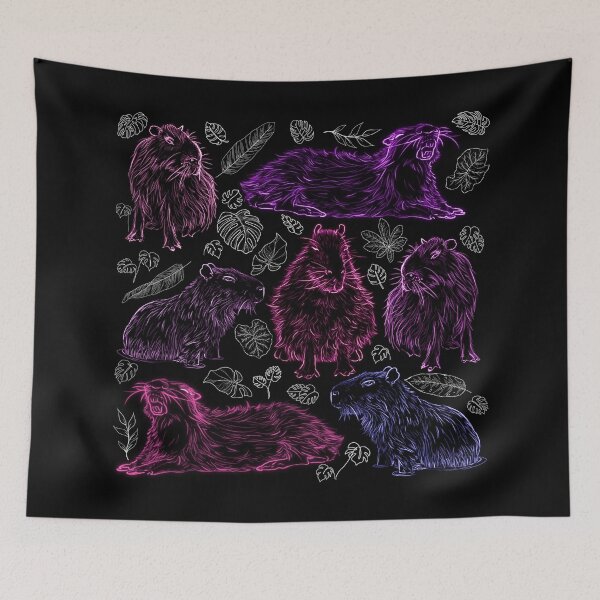 Item preview, Pink and Purple Capybaras with Tropical Leaves designed and sold by nimreninmu.