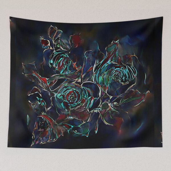 Item preview, jewel colored turquoise roses against dark designed and sold by PatsIsland.
