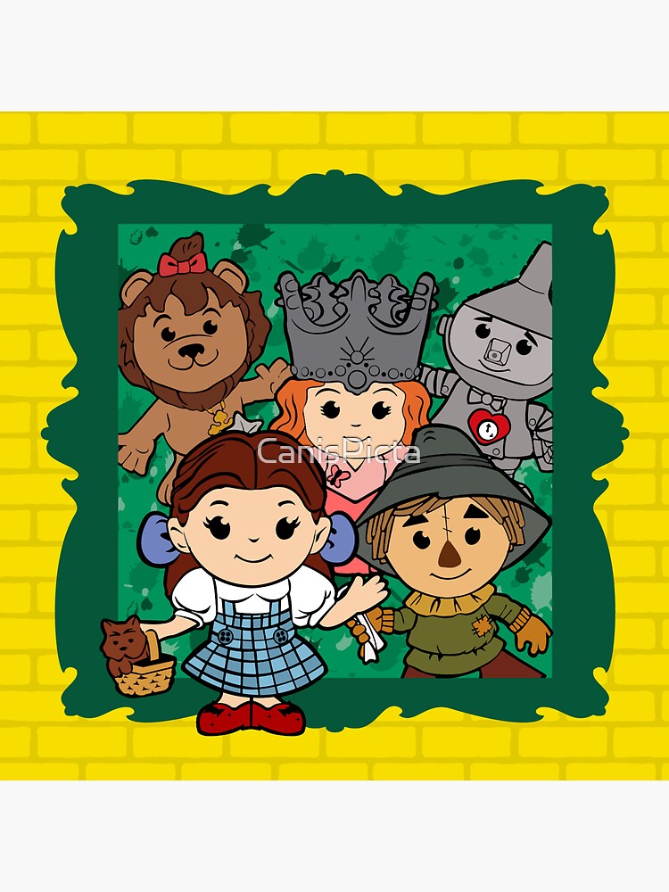 Thumbnail 3 of 3, Sticker, "Wizard of Oz" Kawaii, Yellow, Brick, Road, Emerald, Green, Dorothy, Ruby, Slippers, Toto, Cowardly Lion, Scarecrow, Tin Man, Basket, Purse, Gingham, Blue, Splatter, Paint designed and sold by CanisPicta.